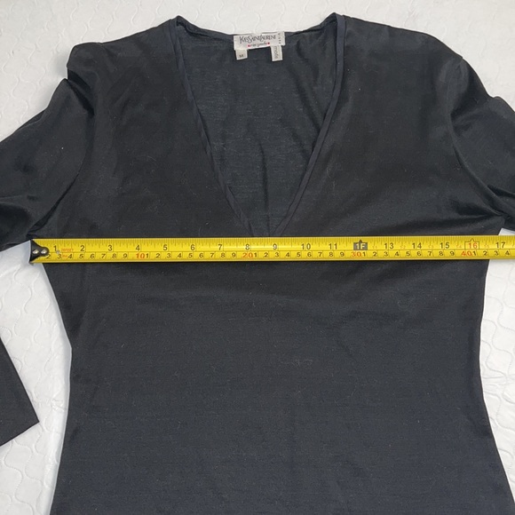 Yves Saint Laurent rive gauche black long bell sleeve v-neck fitted top - Picture 10 of 12